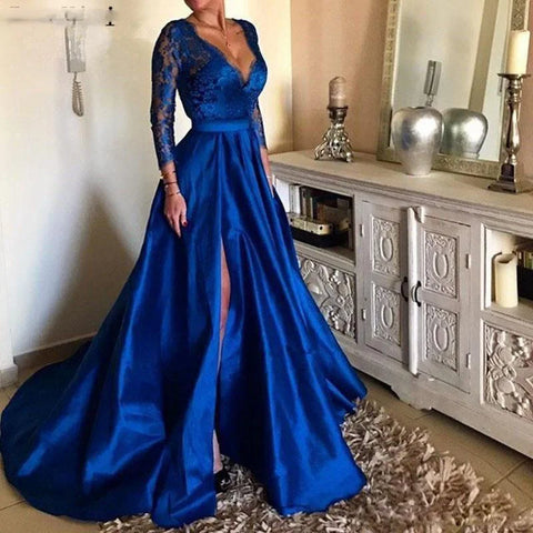 VESTIDO MANGA LONGA COM DECOTE EM V PROFUNDO