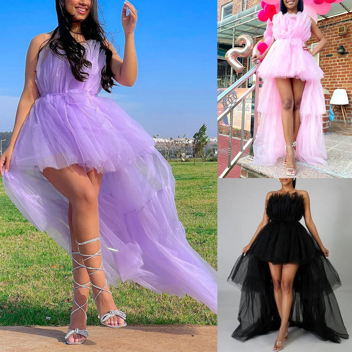 VESTIDO DE BAILE SEM ALÇAS EM TULE