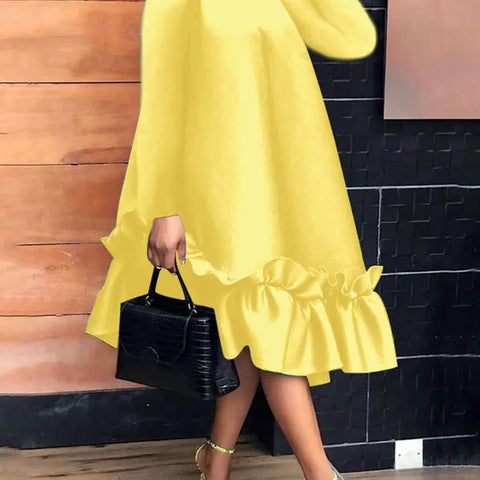 VESTIDO MIDI VONDA ELEGANTE VINTAGE EM RUFFLE