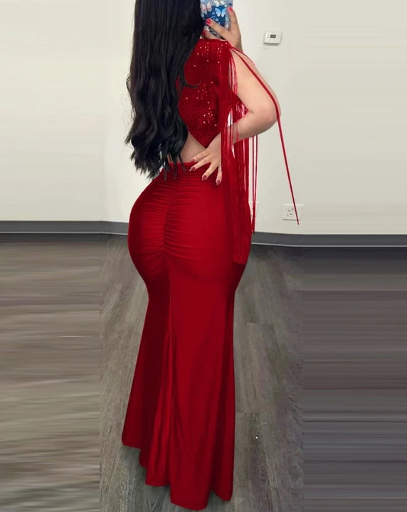 VESTIDO ELEGANTE COM LANTEJOULAS COM CONTRASTE