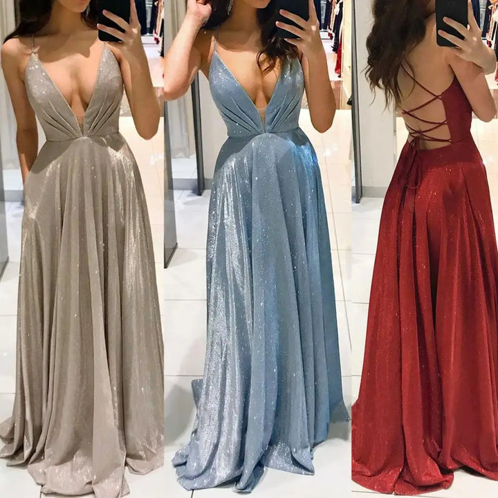 VESTIDO FORMAL DE CORTE BAIXO ABERTO NAS COSTAS