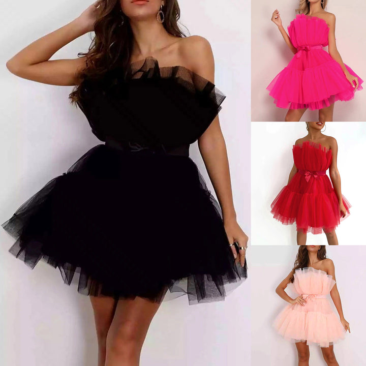 VESTIDO DE BAILE SEM ALÇAS EM TULE