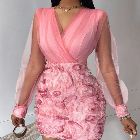 VESTIDO FLORAL DE MALHA TRANSPARENTE