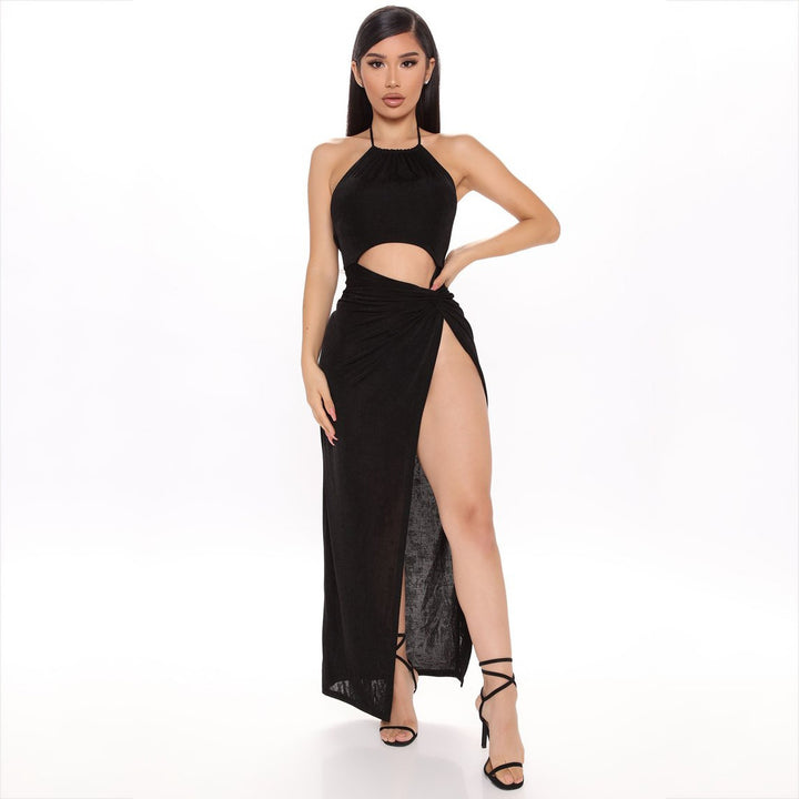 VESTIDO SAIA LONGO COM DECOTE  HATER E AMARRAÇÃO