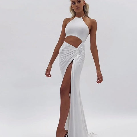 VESTIDO SAIA LONGO COM DECOTE  HATER E AMARRAÇÃO