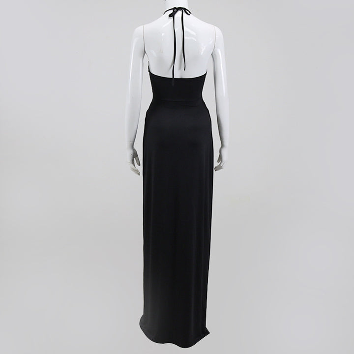VESTIDO SAIA LONGO COM DECOTE  HATER E AMARRAÇÃO