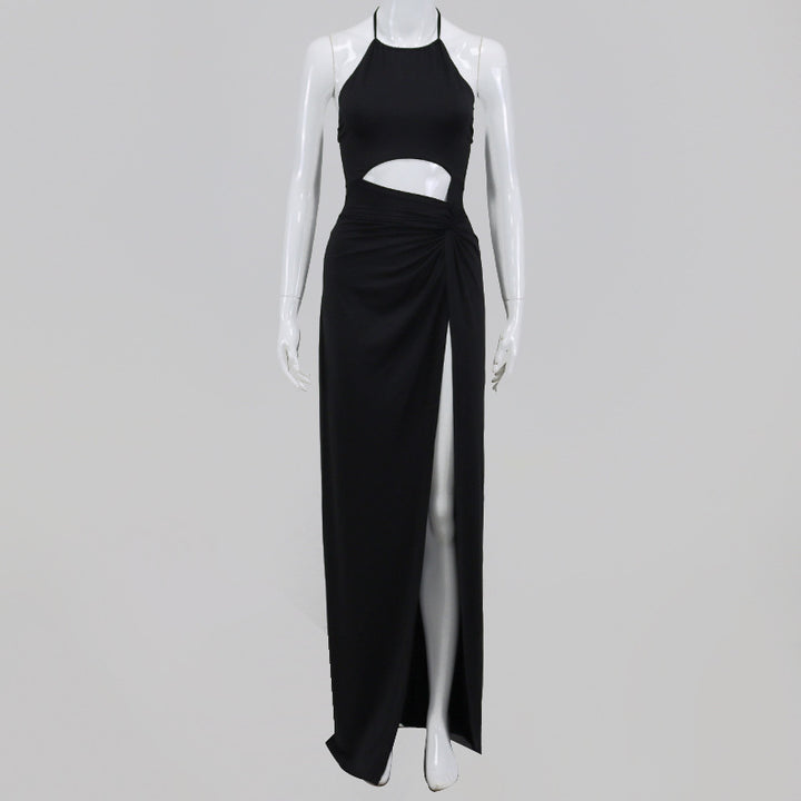 VESTIDO SAIA LONGO COM DECOTE  HATER E AMARRAÇÃO
