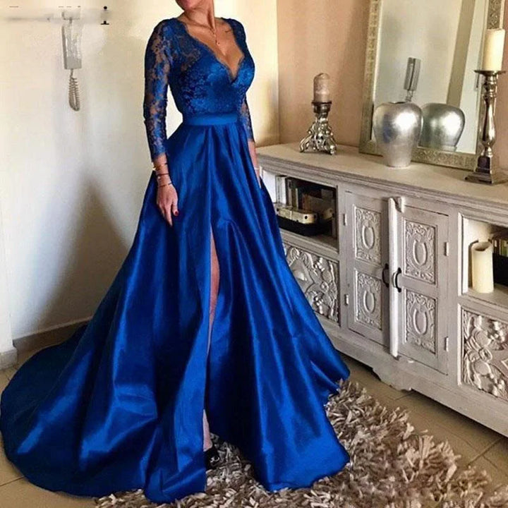 VESTIDO MANGA LONGA COM DECOTE EM V PROFUNDO
