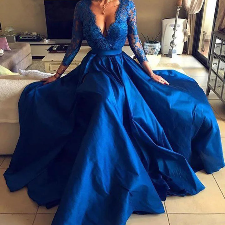 VESTIDO MANGA LONGA COM DECOTE EM V PROFUNDO