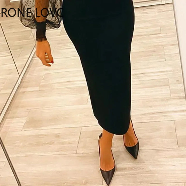 VESTIDO MIDI ELEGANTE GOLA ALTA COM LANTEJOULAS