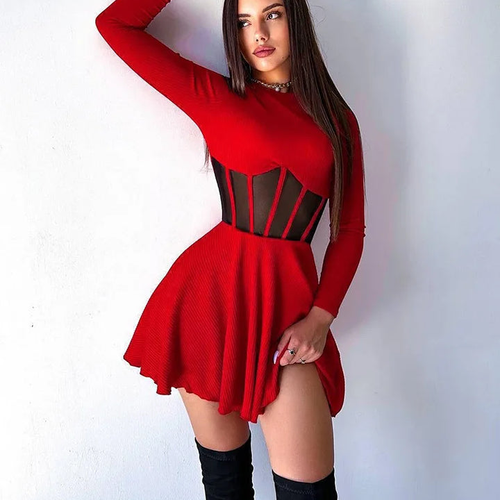 VESTIDO MINI DE MALHA A-LINE,MODERNO E ELEGANTE