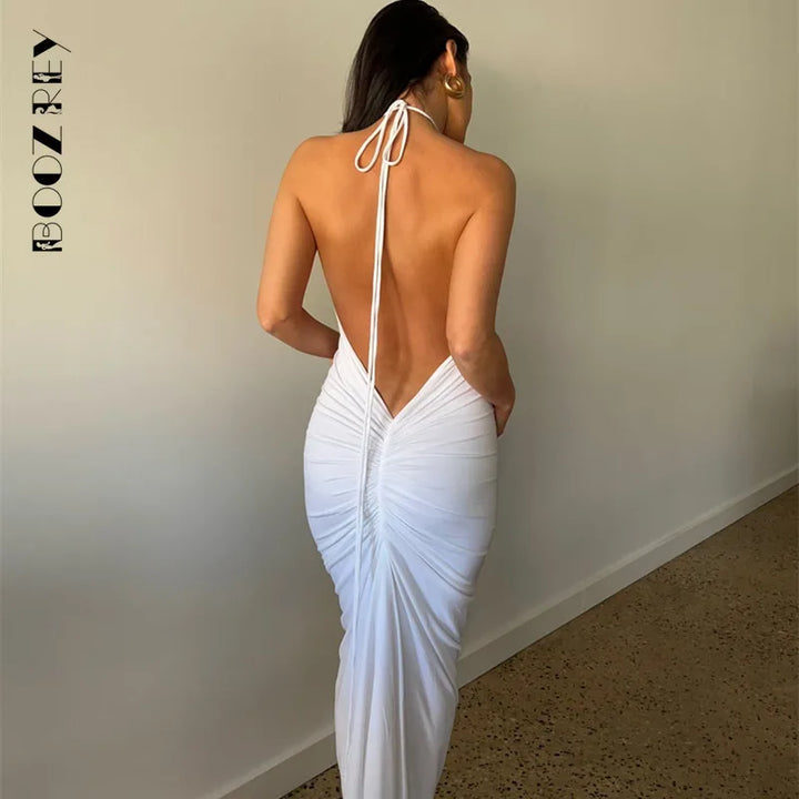VESTIDO ELEGANTE BOOZREY MODA HALTER ABERTO NAS COSTAS