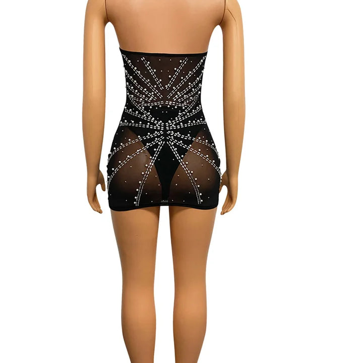 VESTIDO SEXY RHINESTONE NEELEYWALL COM PÉROLAS