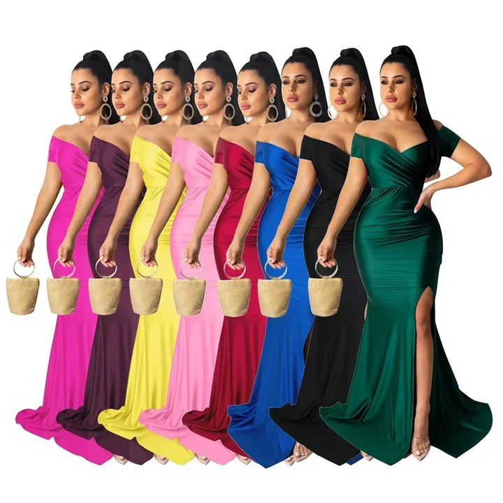 VESTIDO SEREIA COM DECOTE EM V FORA DO OMBRO