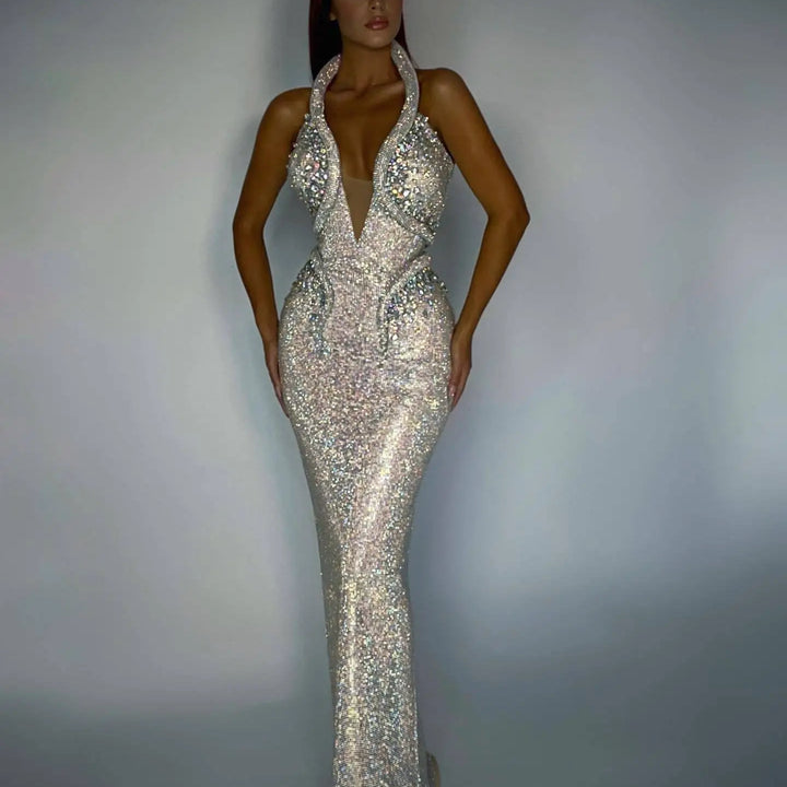 VESTIDO ELEGANTE LONGO COM STRASS