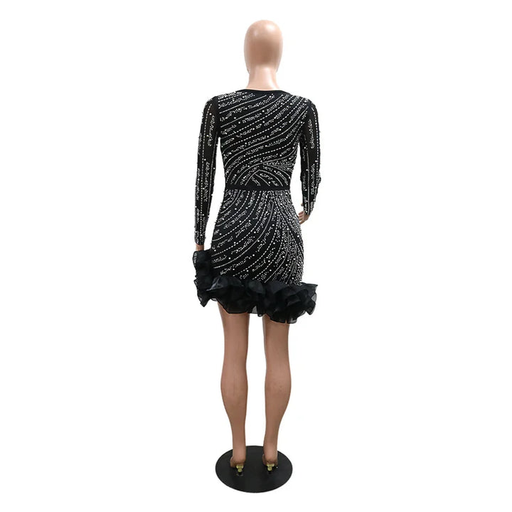 VESTIDO DE MALHA COM DIAMANTES ROSA BRILHANTE DE RHINESTONE