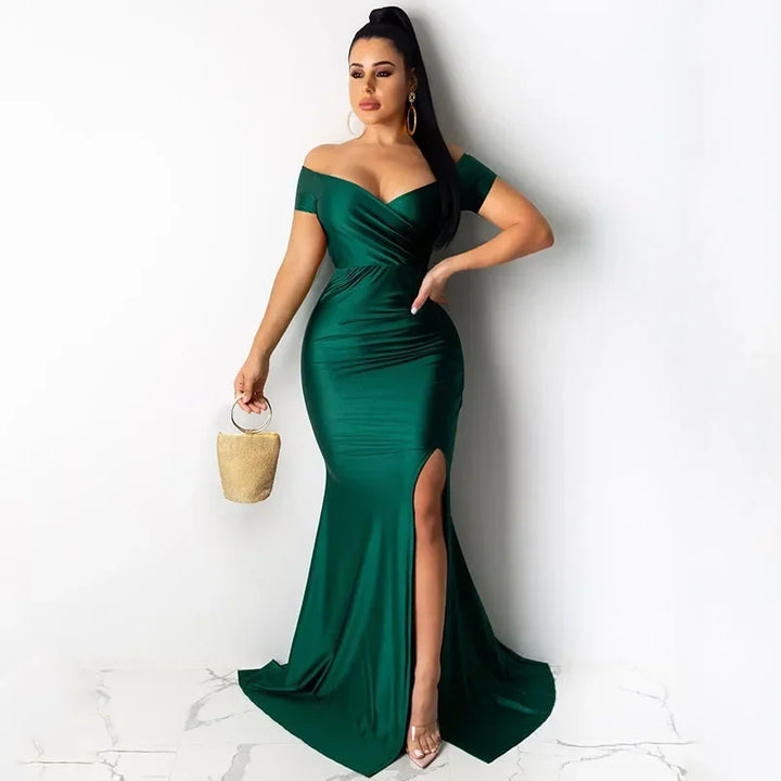 VESTIDO SEREIA COM DECOTE EM V FORA DO OMBRO