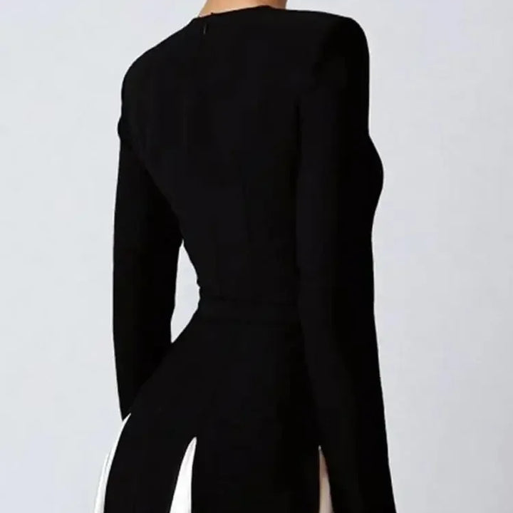 VESTIDO MAXI ELEGANTE EM RETALHOS COM MANGA COMPRIDA