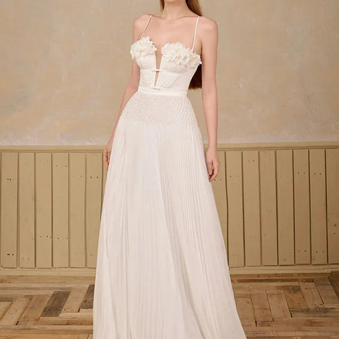 VESTIDO DE FLORES PARA FESTA PLISSADAS,COM ABERTURA NAS COSTAS