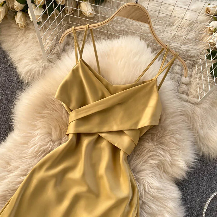 VESTIDO ELEGANTE ABERTO NAS COSTAS PLISSADO