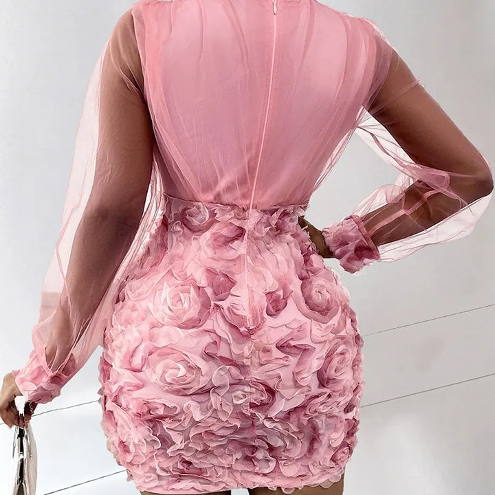 VESTIDO FLORAL DE MALHA TRANSPARENTE