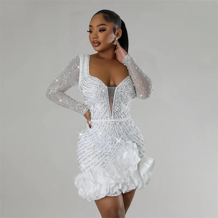 VESTIDO DE MALHA COM DIAMANTES ROSA BRILHANTE DE RHINESTONE