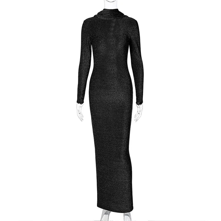 VESTIDO MAXI  SOLIDO SPARKLE ,ABERTO NAS COSTAS