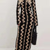 VESTIDO VINTAGE DE MALHA WAVE PRINT COM MANGA LONGA