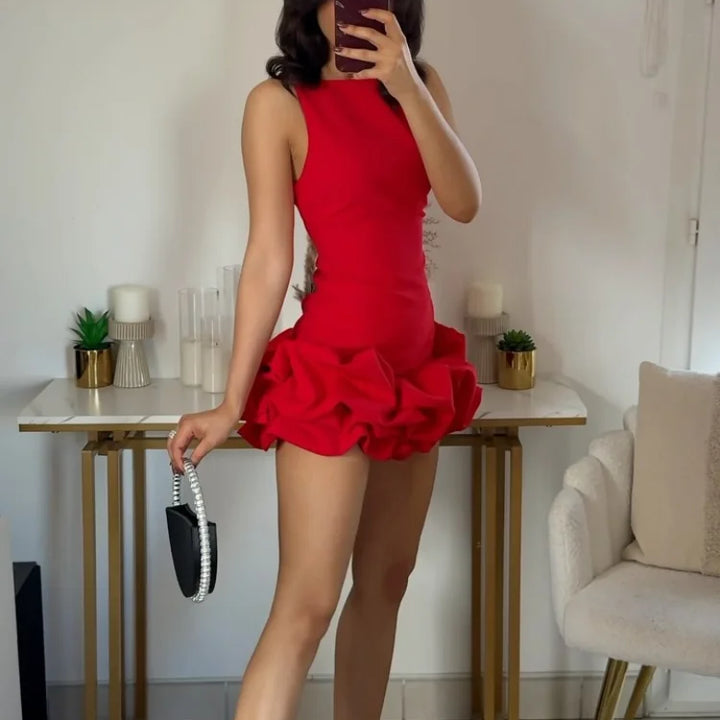 VESTIDO MINI ELEGANTE COM BABADOS