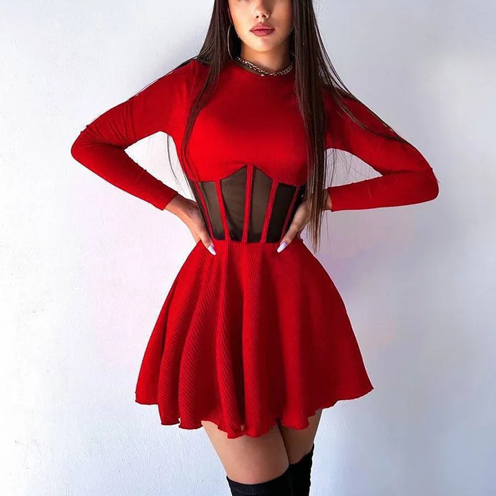 VESTIDO MINI DE MALHA A-LINE,MODERNO E ELEGANTE