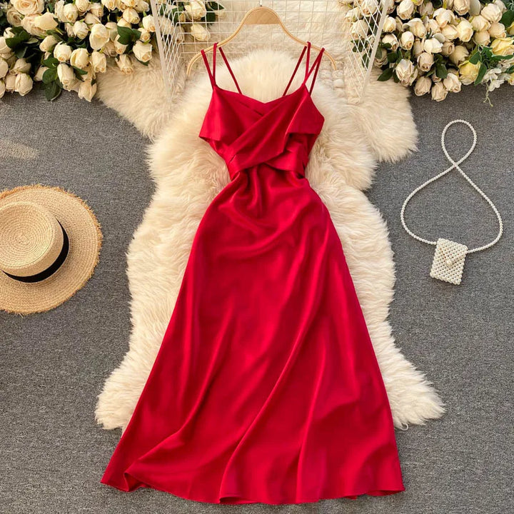 VESTIDO ELEGANTE ABERTO NAS COSTAS PLISSADO
