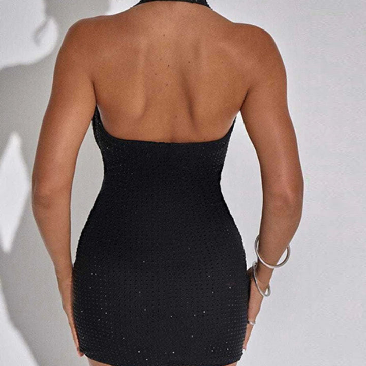 VESTIDO MINI DE LANTEJOULAS COM DECOTE EM V PROFUNDO