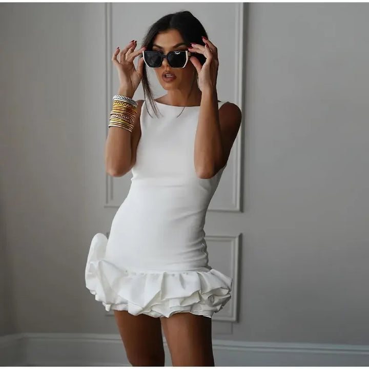 VESTIDO MINI ELEGANTE COM BABADOS