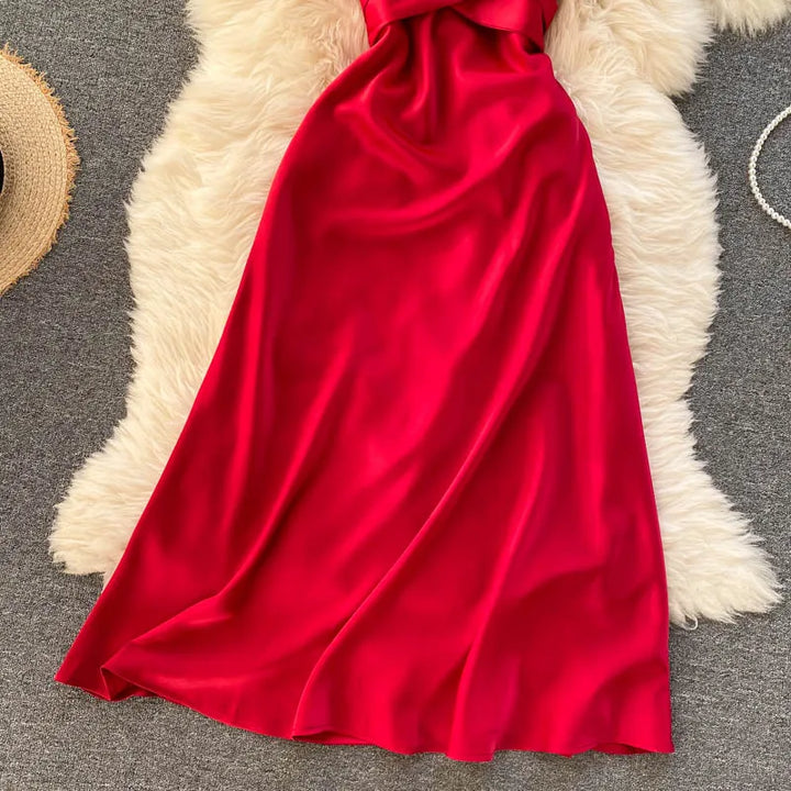 VESTIDO ELEGANTE ABERTO NAS COSTAS PLISSADO