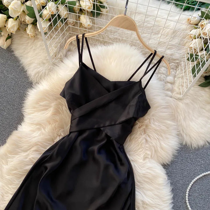 VESTIDO ELEGANTE ABERTO NAS COSTAS PLISSADO