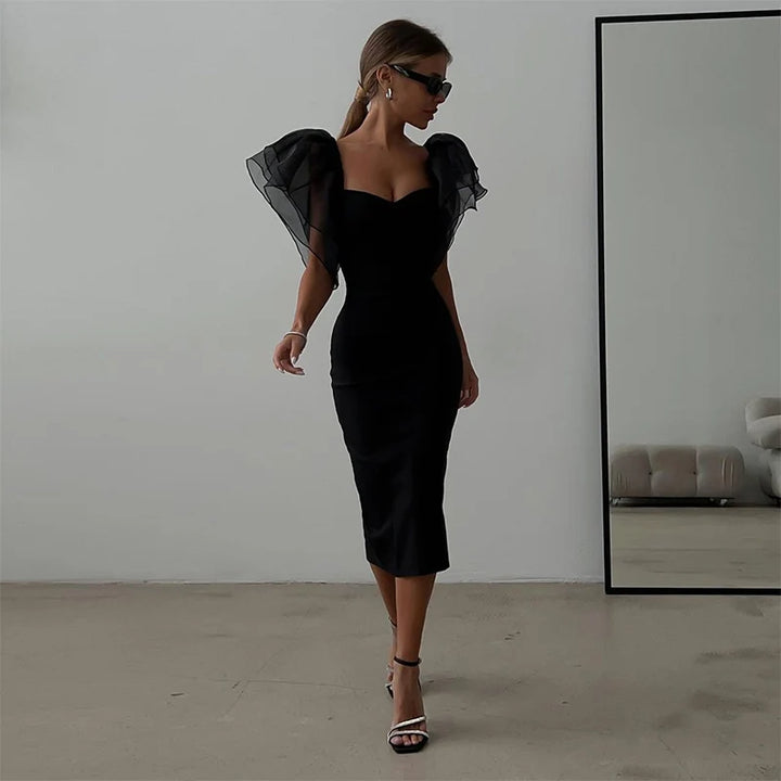 VESTIDO BODYCON DE MALHA E DE MANGA BORBOLETA