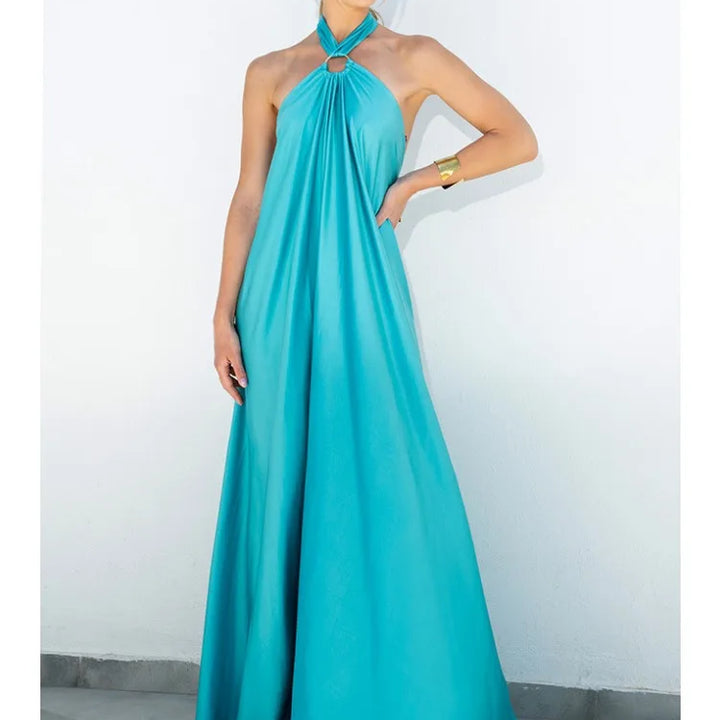VESTIDO AZUL LONGO ELEGANTE SEM MANGAS