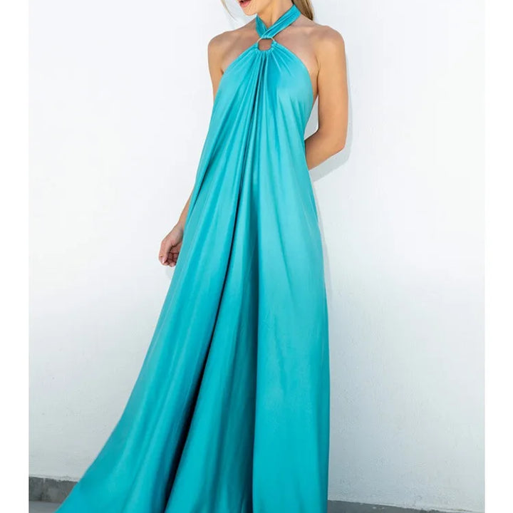 VESTIDO AZUL LONGO ELEGANTE SEM MANGAS