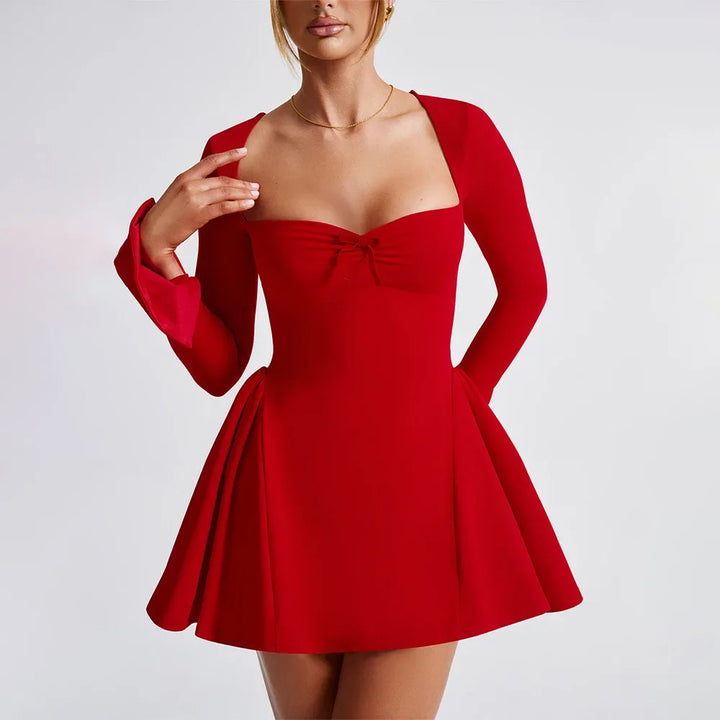 VESTIDO ELEGANTE DE LINHA A COM DECOTE QUADRADO