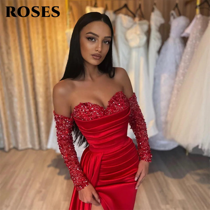 VESTIDO LONGO DE LANTEJOULAS  ODES COM OMBRO DE FORA