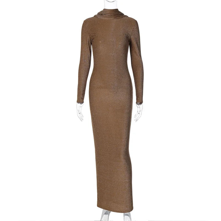 VESTIDO MAXI  SOLIDO SPARKLE ,ABERTO NAS COSTAS