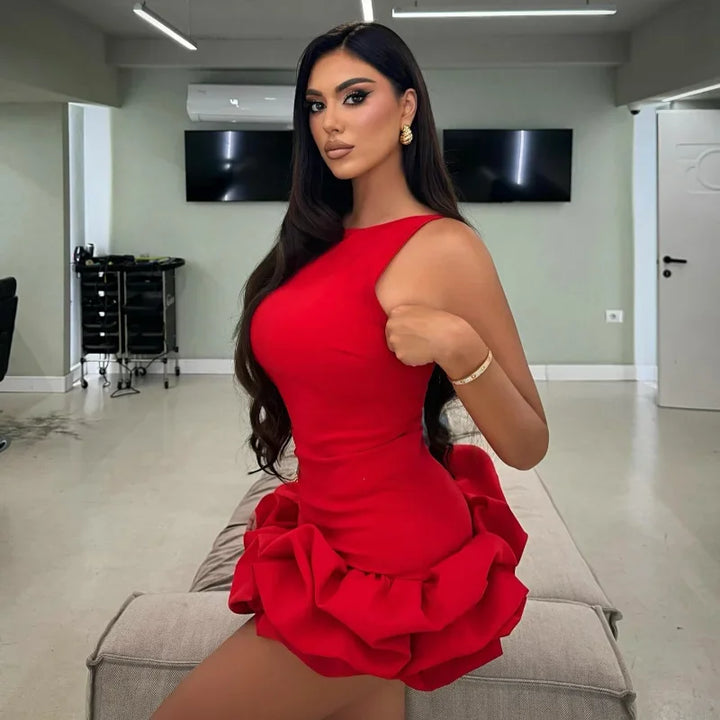 VESTIDO MINI ELEGANTE COM BABADOS