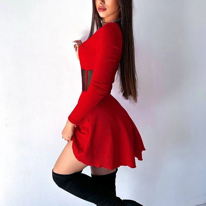 VESTIDO MINI DE MALHA A-LINE,MODERNO E ELEGANTE