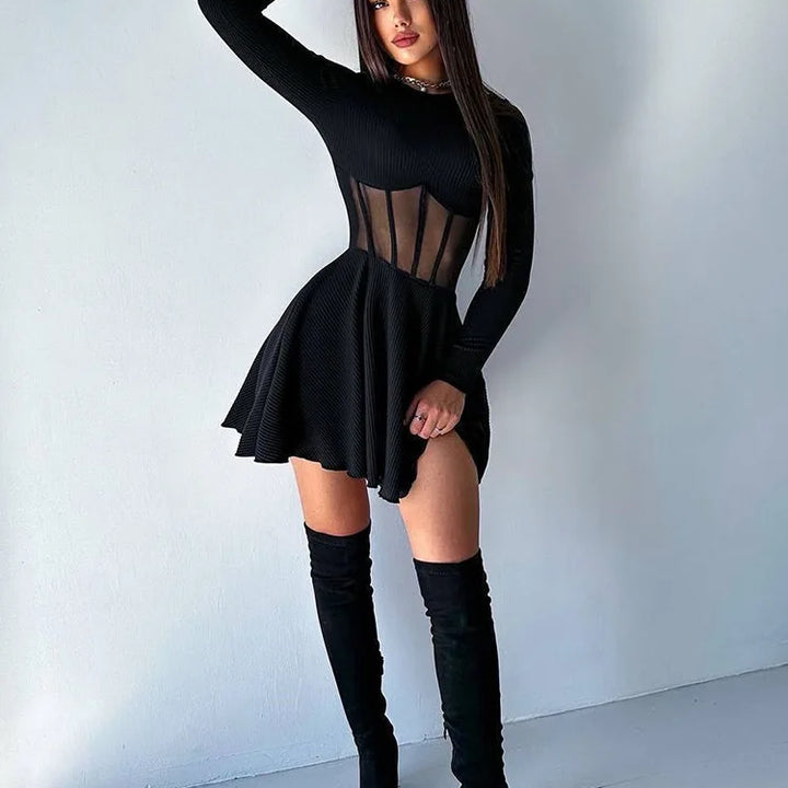 VESTIDO MINI DE MALHA A-LINE,MODERNO E ELEGANTE