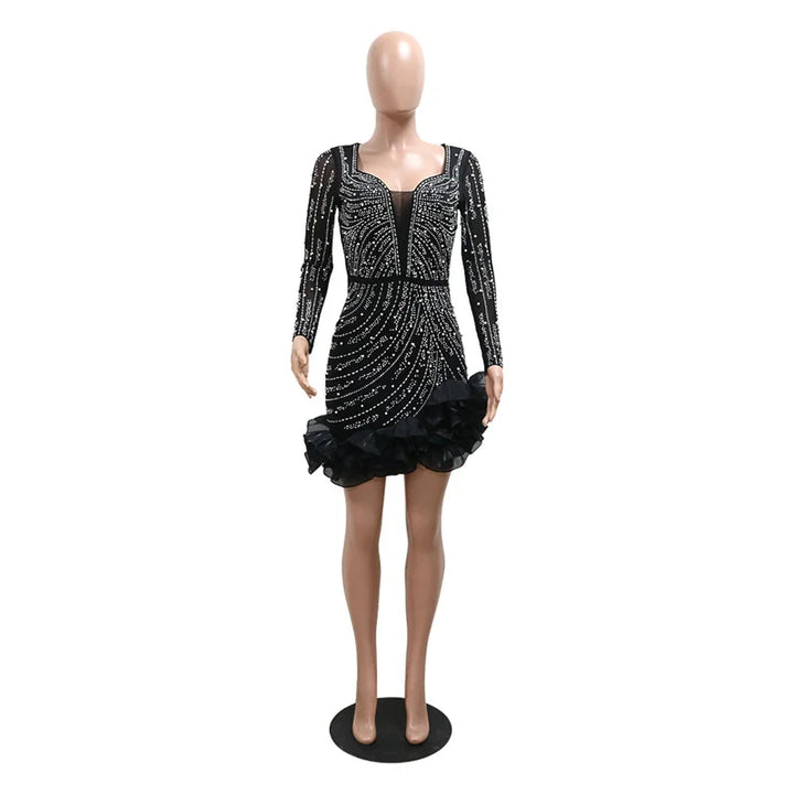 VESTIDO DE MALHA COM DIAMANTES ROSA BRILHANTE DE RHINESTONE