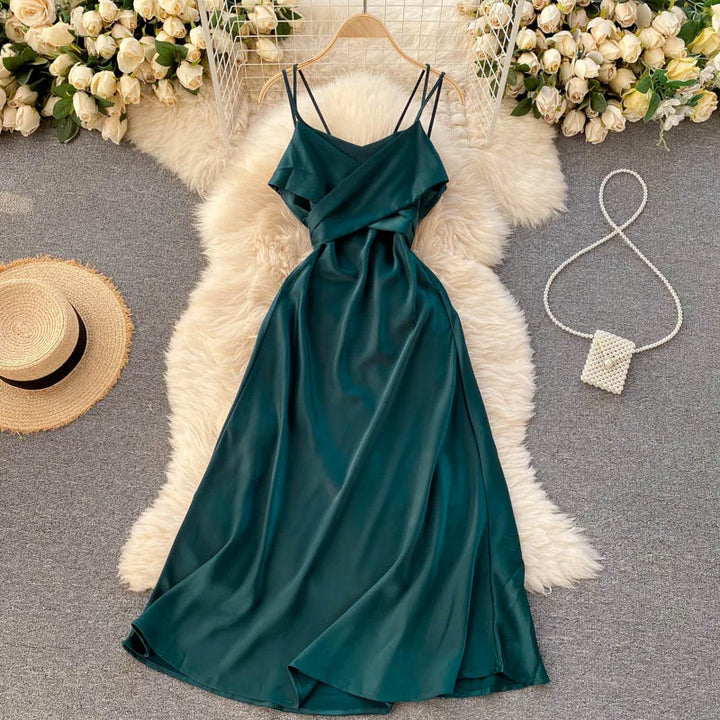 VESTIDO ELEGANTE ABERTO NAS COSTAS PLISSADO