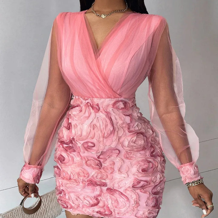 VESTIDO FLORAL DE MALHA TRANSPARENTE