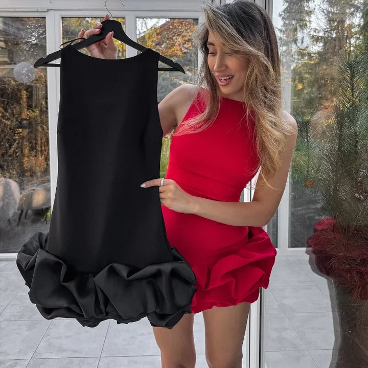 VESTIDO MINI ELEGANTE COM BABADOS