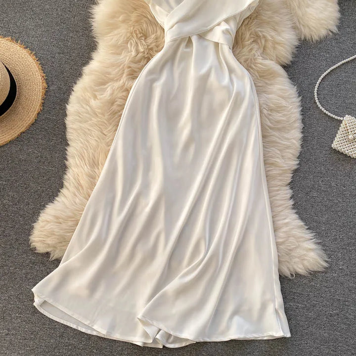 VESTIDO ELEGANTE ABERTO NAS COSTAS PLISSADO