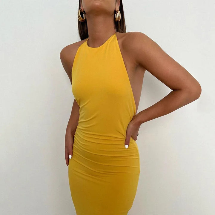 VESTIDO ELEGANTE BOOZREY MODA HALTER ABERTO NAS COSTAS